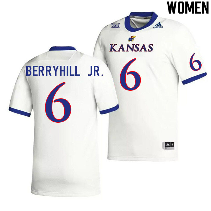 Women #6 Taiwan Berryhill Jr. Kansas Jayhawks College Football Jerseys Stitched Sale-White - Click Image to Close